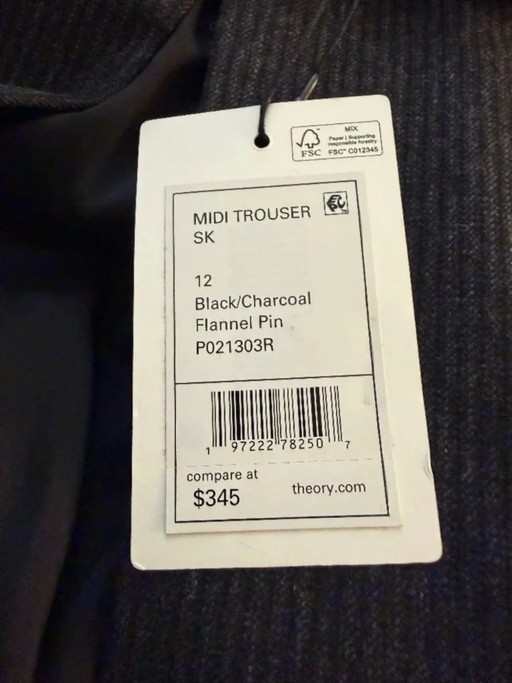 NWT Theory Midi Trouser Skirt Charcoal Flannel Pinstripe Front Pleat Sz 12 $345 - Picture 4 of 4